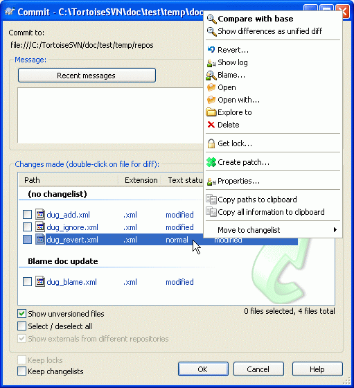 The Commit dialog