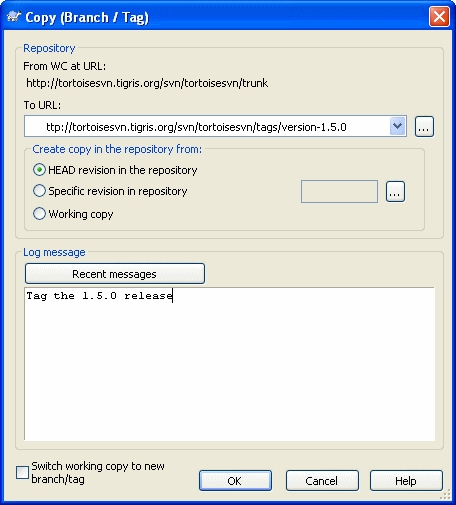 The Branch/Tag Dialog