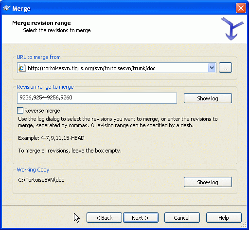 The Merge Wizard - Select Revision Range