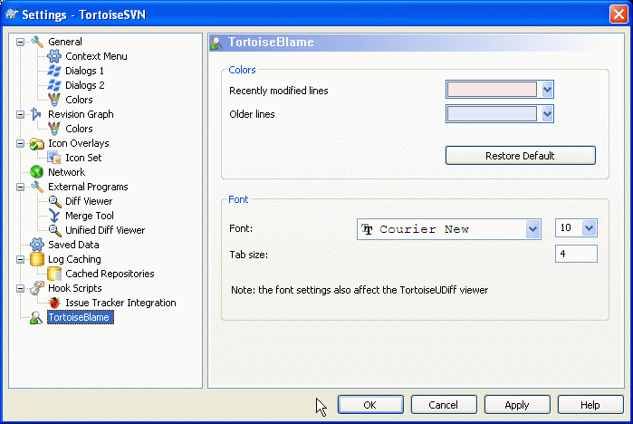 The Settings Dialog, TortoiseBlame Page