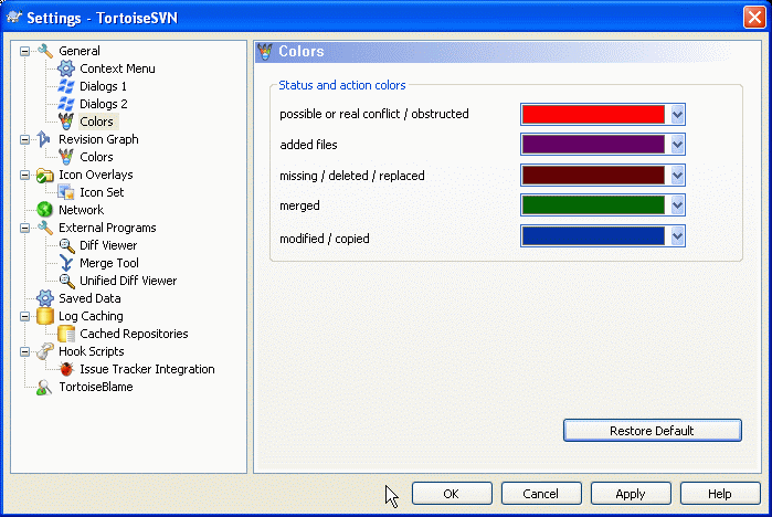 The Settings Dialog, Colours Page