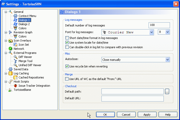 The Settings Dialog, Dialogs 1 Page