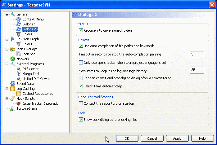 The Settings Dialog, Dialogs 2 Page