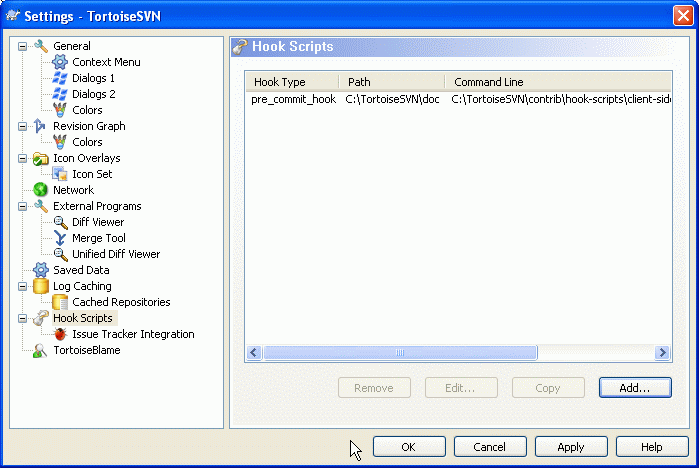 The Settings Dialog, Hook Scripts Page