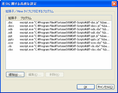 設定ダイアログの差分／マージ の高度な設定ダイアログ